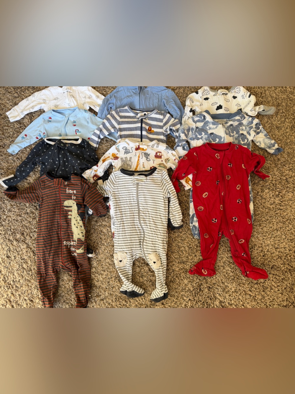Bundle of 10 Baby Boy Footed Sleepers-Size 3 months